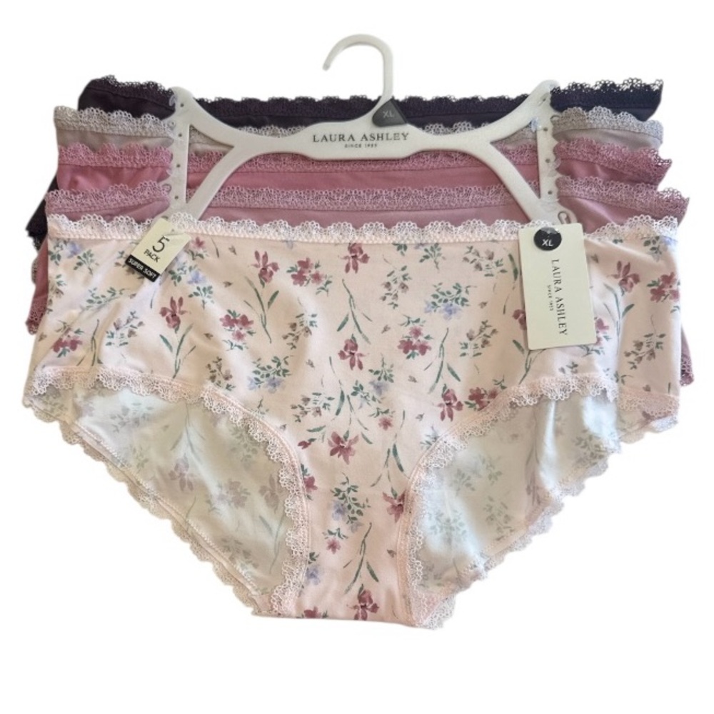 LAURA ASHLEY 5 Pack Super Soft Stretchy Comfy Lace Trim Panties Floral NWT XL